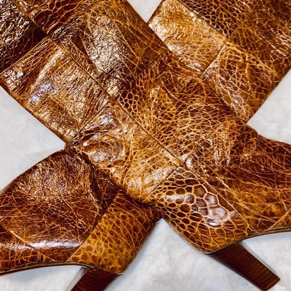 ANDREA PFISTER Soft Calf Leather Animal Textured Knee Brown Boots Sz 6 - Picture 10 of 10